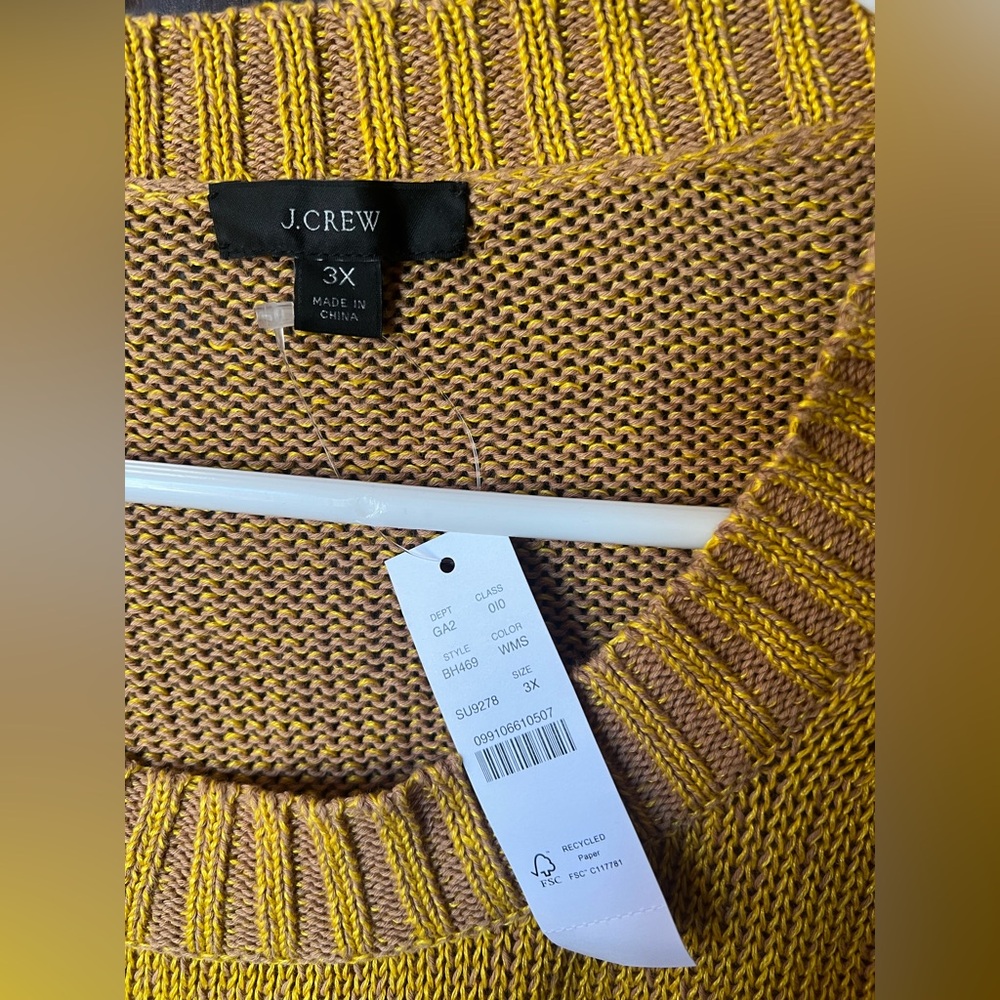 3X J. Crew Women's Linen Cotton Yellow Taupe Crewneck Sweater - Picture 3 of 6